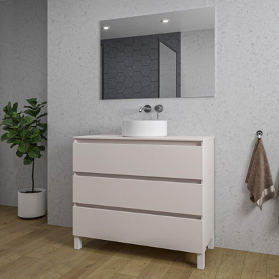 Saniclass Chaci PLUS Ensemble meuble de salle de bains - 100x86x46cm - vasque à poser - plan de toilette - 3 tiroirs - cotton mat (beige)