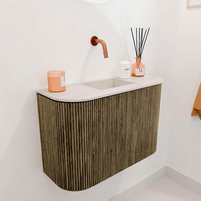 Mondiaz JOYA-DLUX 63.2cm toiletmeubel - ronding links en rechts kleur Dusk - Wastafel FAYE positie Midden Zonder kraangat kleur Meli.