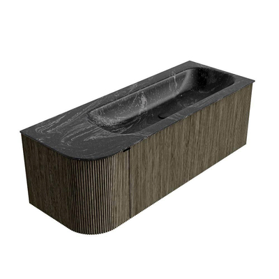 Mondiaz KURVE-DLUX Ensemble de meuble salle de bain - 125x46x40cm - 1 tiroir - 1 porte - lavabo en solid surface - droite - 1 trou de robinet - Shadow