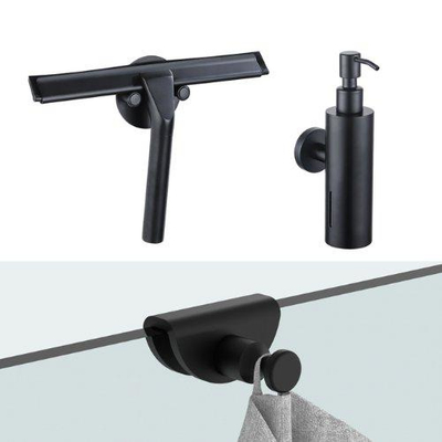 Fortifura Calvi accessoireset - glaswisser - zeepdispenser - handdoekhaak - mat zwart