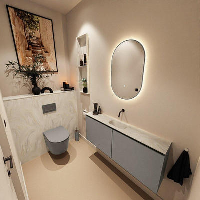 MONDIAZ TURE-DLUX Meuble toilette - 120cm - Smoke - EDEN - vasque Ostra - position centrale - sans trou de robinet