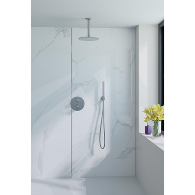 Fortifura Calvi Ensemble de douche à encastrer - rond - thermostatique - bras plafond - douche principale de 25 cm - douchette à main - flexible de douche en métal - chrome