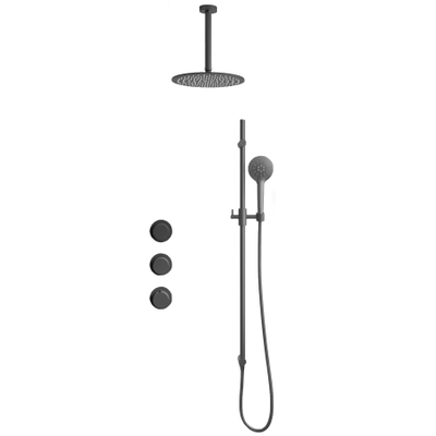 Fortifura Nebbio Ensemble de douche pluie - robinet encastré - élément encastré - barre de douche - flexible de douche lisse - douchette ronde - bras de plafond 20cm - douche de tête 30cm - gunmetal brossé PVD (anthracite)