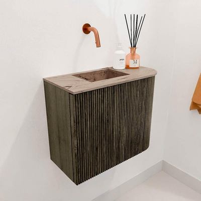 Mondiaz JOYA-DLUX 51.6cm toiletmeubel - ronding rechts kleur Shadow - Wastafel FAYE positie Links Zonder kraangat kleur Arena.