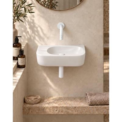 QeramiQ Fuente fonteinset – halfrond – 40x21.5x12 cm – keramiek wit mat – zonder kraangat – mat witte kraan