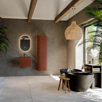 Mondiaz KURVE-DLUX Ensemble de meuble salle de bain - 50x46x40cm - 1 tiroir - lavabo en solid surface - milieu - 1 trou de robinet - Ruby