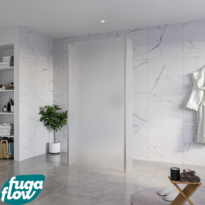 FugaFlow Eccelente Vetro Vrijstaande inloopdouche badkamer - 100x200cm - Glas mat - antikalk - 8mm veiligheidsglas - 2 zijwanden 40cm - met wandarmen en hoekprofielen - RVS geborsteld -