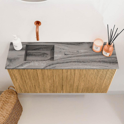 Mondiaz JOYA-DLUX 80cm toiletmeubel - kleur Oak - Wastafel FAYE positie Links Zonder kraangat kleur Sombra.