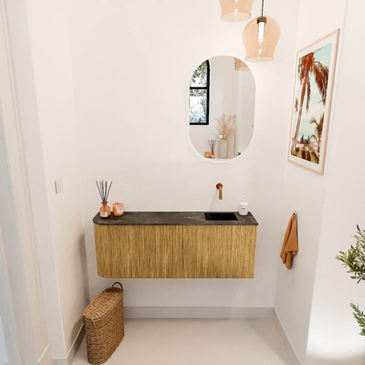 Mondiaz JOYA-DLUX 111.6cm toiletmeubel - ronding links kleur Oak - Wastafel FAYE positie Rechts Zonder kraangat kleur Lava.