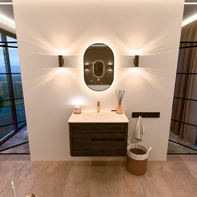 Mondiaz CIRO-DLUX Badkamermeubelset - 80x45x50cm - Solid surface wastafel Meli - 1 wasbak Midden - 1 kraangat - 2 lades - Shadow