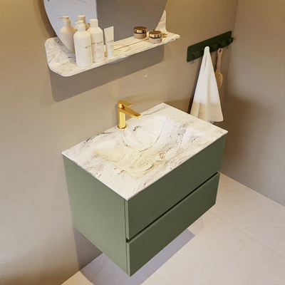 Mondiaz VICA-DLUX Ensemble de meuble de salle de bain - 70cm - meuble sous-vasque armée - 2 tiroirs - lavabo encastré nuage milieu - 1 trou de robinet - version haute 60cm - glace