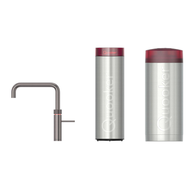Quooker BE Fusion Square robinet d'eau bouillante - bec pivotant - Combi+ incl. réservoir Cube - Eau chaude / bouillante / gazeuse / filtrée - Gunmetal