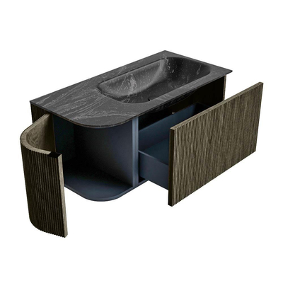 Mondiaz KURVE-DLUX Badkamermeubelset - 95x46x40cm - 1 lade - 1 deur - wastafel solid surface - rechts - 1 kraangat - Shadow