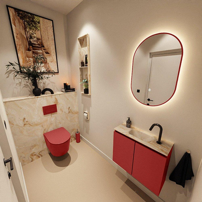 MONDIAZ TURE-DLUX Meuble toilette - 60cm - Fire - EDEN - vasque Frappe - position centrale - 1 trou de robinet