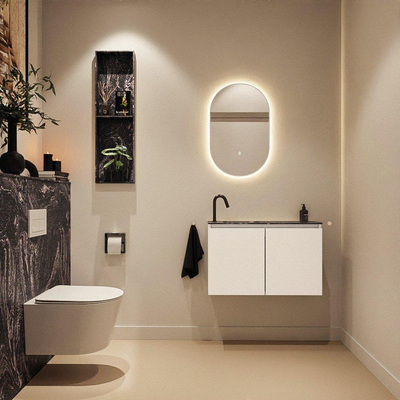 MONDIAZ TURE-DLUX 80cm toiletmeubel Talc. EDEN wastafel Lava positie links. Met 1 kraangat.