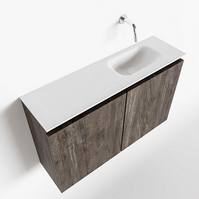 MONDIAZ TURE Toiletmeubel 80x23x50cm met 0 kraangaten 2 deuren dark brown mat Wastafel Eden rechts Solid Surface Wit