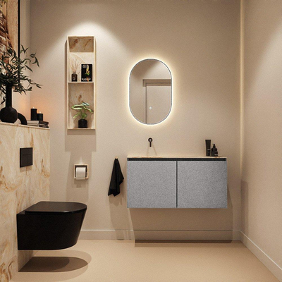 MONDIAZ TURE-DLUX Meuble toilette - 100cm - Plata - EDEN - vasque Frappe - position gauche - sans trou de robinet