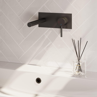 BRAUER Stripe Mitigeur lavabo encastré - bec droit et plaque de recouvrement modèle A1 - noir mat