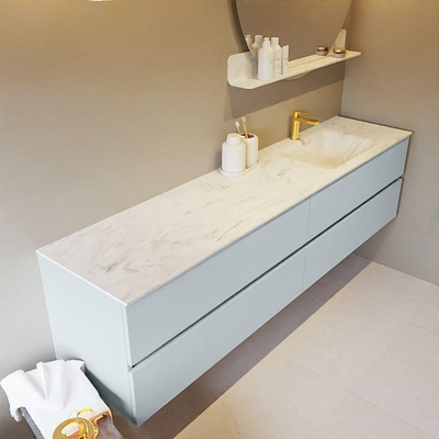 Mondiaz VICA-DLUX ensemble de meuble de salle de bain - 200cm - meuble sous-vasque argile - 4 tiroirs - lavabo encastré nuage droite - 1 trou de robinet - version haute de 60cm - opalo