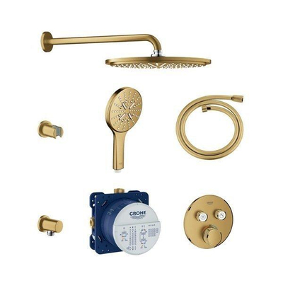 Grohe Grohtherm SmartControl Regendoucheset inbouw - hoofddouche 31cm - handdouche rond - wandarm - slang 125cm - brushed cool sunrise (goud)