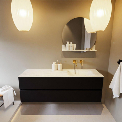 Mondiaz VICA-DLUX ensemble de meuble de salle de bain - 150cm - meuble sous-vasque urban - 2 tiroirs - lavabo encastré cloud droite - sans trous de robinet - version haute de 60cm - opalo