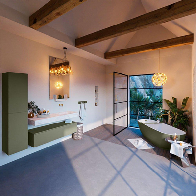 MONDIAZ ALAN - DLUX Ensemble meuble de salle de bains - 130cm - meuble bas - Army - 1 tiroir - lavabo suspendu - vasque à droite - 0 trous de robinet - Ostra