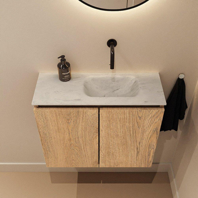 MONDIAZ TURE-DLUX meuble WC 60 cm Washed Oak. EDEN lavabo Opalo position droite. Sans trou de robinet.