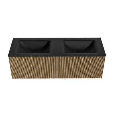 Mondiaz KURVE Badkamermeubelset - 130x46x40cm - 2 lade - wastafel solid surface - dubbel - zonder kraangat - Dusk
