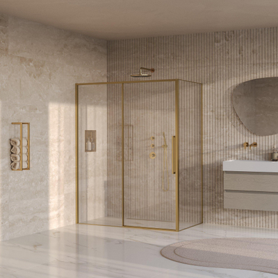 BRAUER Galactic Douchecabine - 160x90x200cm - met schuifdeur - helder glas - omkeerbaar - incl. glascoating - geborsteld goud PVD