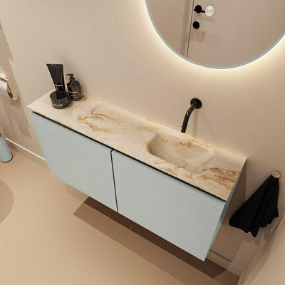 MONDIAZ TURE-DLUX Meuble WC 100 cm Greey. EDEN lavabo Frappe position droite. Sans trou de robinet.