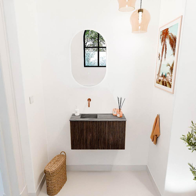 Mondiaz JOYA-DLUX 70cm toiletmeubel - kleur Walnut - Wastafel FAYE positie Links Zonder kraangat kleur Sombra.