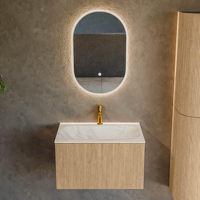 MONDIAZ KURVE-DLUX 70cm Meuble salle de bain - couleur Oak - 1 tiroir - vasque BIG SMALL centre - 1 trou de robinet - couleur Ostra