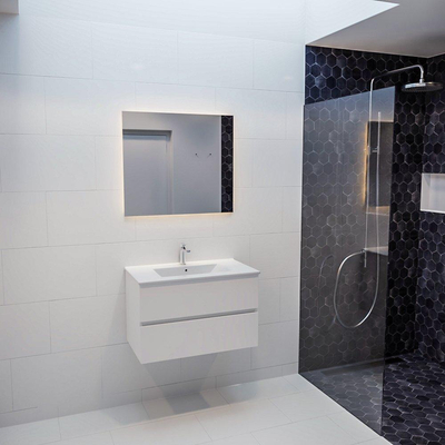 MONDIAZ VICA Badkamermeubelset - 80cm - 2 lades - wasbak Denia midden - 1 kraangat - keramiek talc