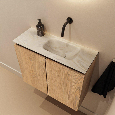 MONDIAZ TURE-DLUX 60cm toiletmeubel Washed Oak. EDEN wastafel Ostra positie rechts. Zonder kraangat.
