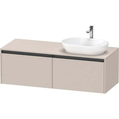 Duravit Ketho.2 Wastafelonderbouwkast - inclusief consoleplaat - met 2 laden - voor waskom rechts - 140x55x45.9cm - met handgrepen antraciet - taupe mat