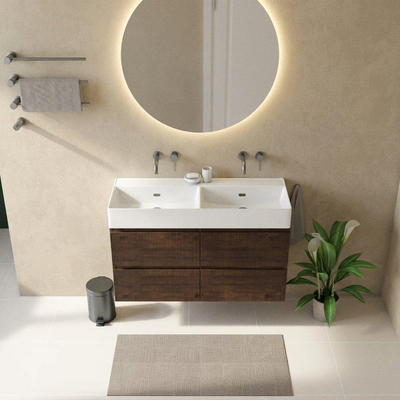 Saniclass Holz Atelier Ensemble de meubles de salle de bains - 120x45x72cm - Legend lavabo en céramique blanc - 2 vasques - sans trous de robinetterie - 2 tiroirs - chêne charcoal mat (bois)