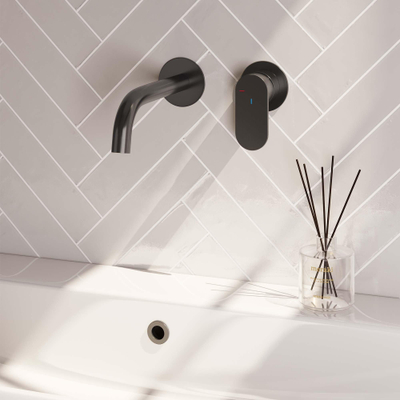 Brauer Gunmetal Edition Mitigeur de lavabo encastré - bec courbé à gauche - poignée large et plate - modèle C 1 - PVD - gunmetal brossé