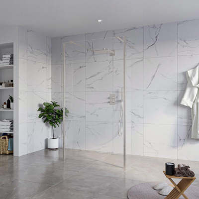 Fortifura Galeria Douche à l'italienne - 110x200cm - verre clair - anticalcaire - verre de sécurité 8mm - 2 parois latérales 30cm - avec bras muraux et profilés d'angle - Inox brossé