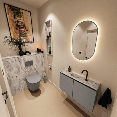MONDIAZ TURE-DLUX Meuble toilette - 80cm - Smoke - EDEN - vasque Glace - position centrale - 1 trou de robinet