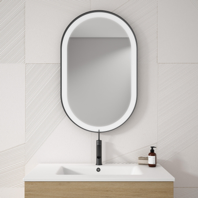 Adema Vygo spiegel - 80x50cm - ovaal - 6mm - LED verlichting - zwart OUTLETSTORE