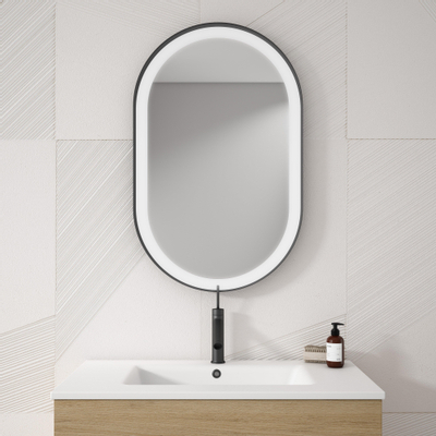 Saniclass Vygo spiegel – ovaal – 50x80 cm – indirecte LED rondom – Zwart geborsteld