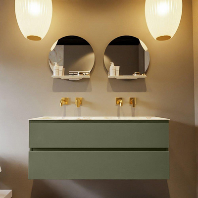 Mondiaz VICA-DLUX ensemble de meuble de salle de bain - 120cm - meuble sous-vasque armée - 2 tiroirs - lavabo encastré nuage double - sans trous de robinet - version haute de 60cm - frape