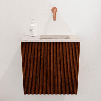 Mondiaz JOYA-DLUX 40cm toiletmeubel - kleur Ruby - Wastafel FAYE positie Rechts Zonder kraangat kleur Nata.