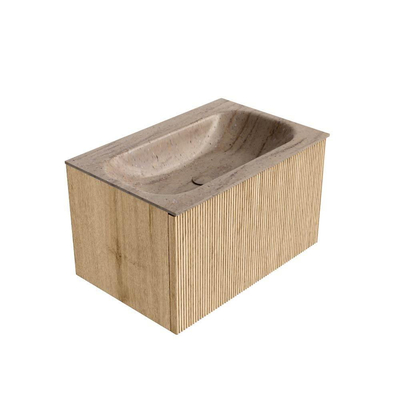 MONDIAZ KURVE-DLUX 70cm badmeubel kleur Oak met 1 lade en 0 deuren. Wastafel BIG SMALL Midden zonder kraangat Saba.