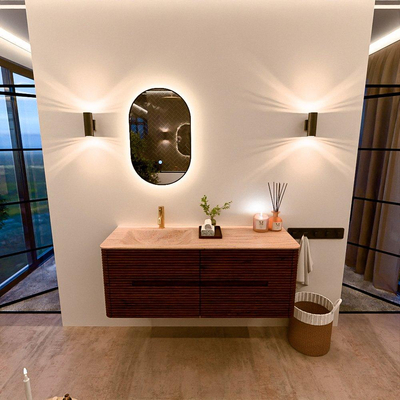 Mondiaz CIRO-DLUX Ensemble de meuble de salle de bains - 130x45x50cm - Plan vasque Solid Surface Saba - 1 bassin à gauche - 1 trou de robinet - 4 tiroirs - Ruby