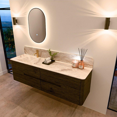 Mondiaz CIRO-DLUX Badkamermeubelset - 170x45x50cm - Solid surface wastafel Frappe - 1 wasbak Links - 1 kraangat - 4 lades - Shadow
