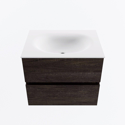 Mondiaz VICA ensemble de meuble de salle de bain - 60cm - meuble sous-vasque marron foncé - 2 tiroirs - lavabo moon milieu - 1 trou de robinet - version haute de 60cm - talc