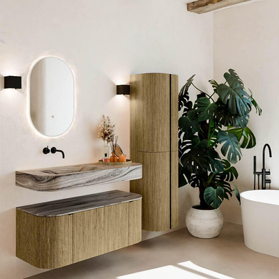 MONDIAZ THOR-DLUX Meuble de salle de bains 110cm arrondi gauche + droite couleur Dusk avec 1 tiroir et 2 portes. Vasque suspendue CLOUD Gauche sans trou de robinet couleur Sombra.