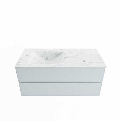 Mondiaz VICA-DLUX ensemble de meuble de salle de bain - 110cm - meuble sous-vasque argile - 2 tiroirs - lavabo encastré nuage gauche - sans trous de robinet - miroir modèle spot - version XL 60cm de haut - opalo