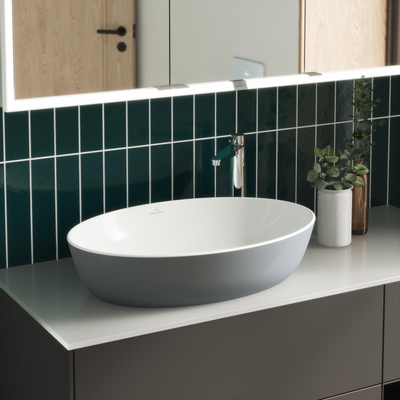 Villeroy & Boch Artis opzetwastafel ovaal - 61x41x12.5cm - zonder kraangat - zonder overloop - French Linen (glans grijs)